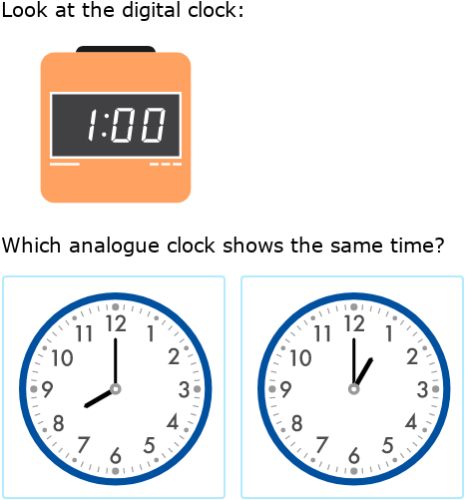 IXL - Match analogue and digital clocks (Grade 1 maths practice)